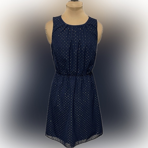 J. Crew Sleeveless Navy Gold Polka Dot Dress - Picture 1 of 5